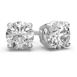 Boucle D'oreille Réel Diamant Solitaire Rond 3.5 Carats En Or Blanc Massif 14K