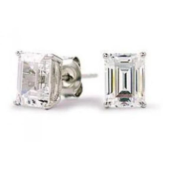 Boucle D'oreille Réel Diamant Solitaire Taille Emeraude 2 Ct En Or Blanc Massif