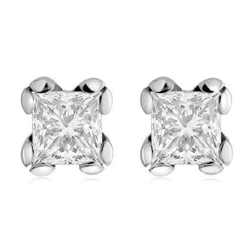 Boucle D'oreille Réel Diamant Solitaire Taille Princesse 4 Ct En Or Blanc 14K