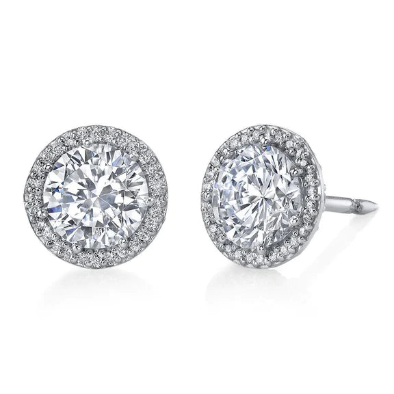 Boucle D'oreille Ronde Avec Halo De Réel Diamants 2.56 Ct En Or Blanc 14K Joaillerie Fine