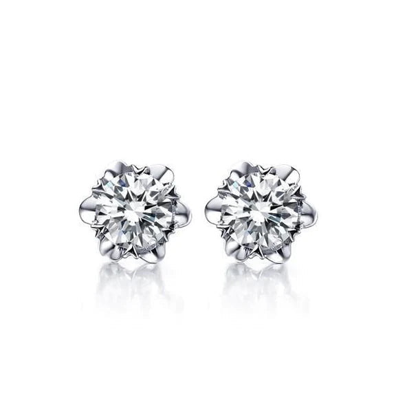 Boucle D'oreille Solitaire En Forme De Fleur Avec Réel Diamants Ronds. Bijoux En Or 1.70 Ct