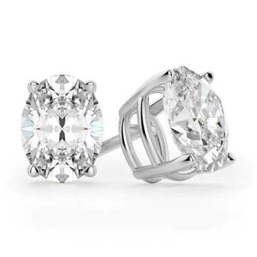 Boucle D'oreille Véritable Diamant Taille Ovale Sertie De Griffes En Or Blanc 4 Carats 14K