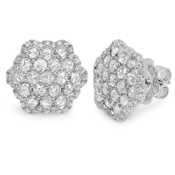 Boucle d'Oreille Halo Réel Diamants 3.20 Carats Or Blanc 14K