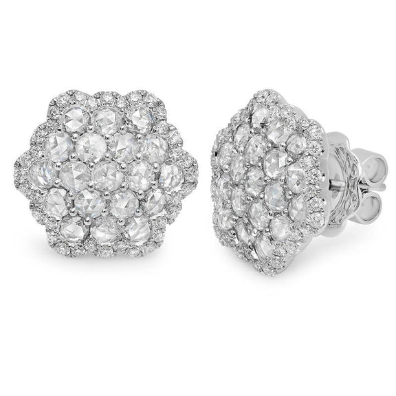 Boucle d'Oreille Halo Réel Diamants 3.20 Carats Or Blanc 18K