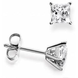 Boucle d'Oreille Véritable Diamant Or Blanc 1.5 Ct. Ensemble De 4 Broches Coupe Princesse