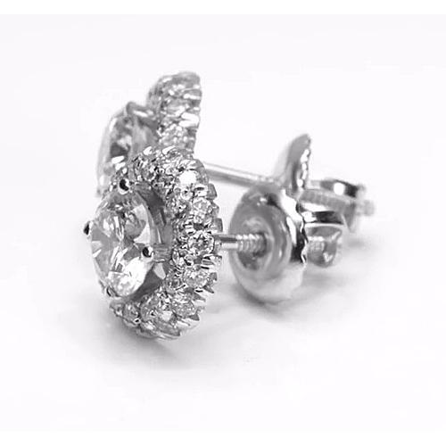 Boucle d'oreille Authentique diamant rond style halo or blanc 14K