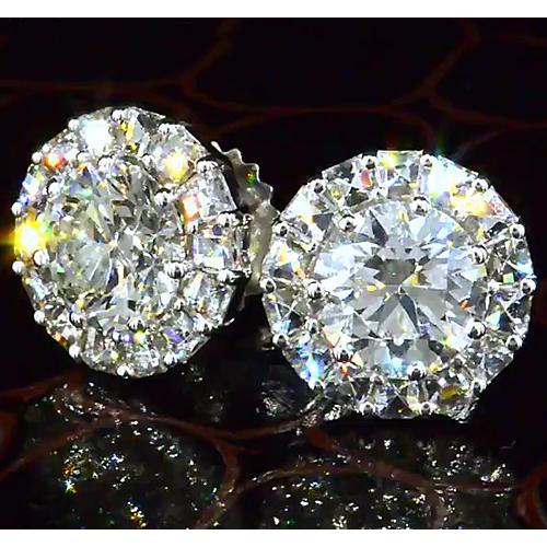 Boucle d'oreille Naturel diamant rond style halo 3.50 carats 14K