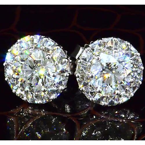 Boucle d'oreille Naturel diamant rond style halo 3.50 carats or blanc 14K