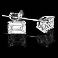 Boucle d'oreille Réel diamant taille émeraude 2 Ct Bijoux en or blanc 14K