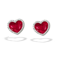 Boucle d'oreille diamant saphir taille coeur rouge or blanc 4.56 ct.