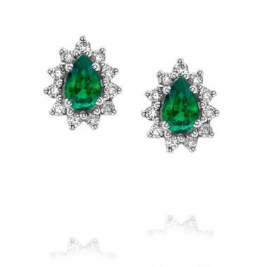 Boucle d'oreille en or blanc 14K sertie de griffes 7 carats et diamants émeraude Vert