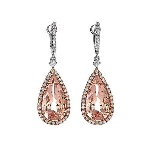 Boucle d'oreille pendante de 8.86 carats avec pierre morganite en or blanc 14K