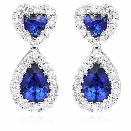 Boucle d'oreille pendante diamant saphir bleu poire or blanc 14K 4.08 ct. - HarryChadEnt.FR