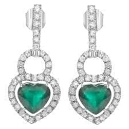 Boucle d'oreille pendante émeraude Vert en forme de cœur de 6.70 carats en or blanc 14K