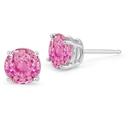 Boucle d'oreille ronde en or avec saphir rose et solitaire. bijoux pour femme 3 ct.