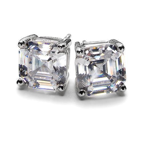 Boucles D'Oreilles 3 Carats Clous Réel Diamant Femme Or Blanc Diamant Asscher