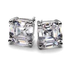 Boucles D'Oreilles 3 Carats Clous Réel Diamant Femme Or Blanc Diamant Asscher