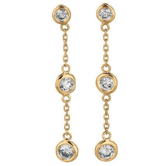 Boucles D'Oreilles A Lunette Avec Réel Diamant Rond Brillant 2 Ct. Or Jaune 14K