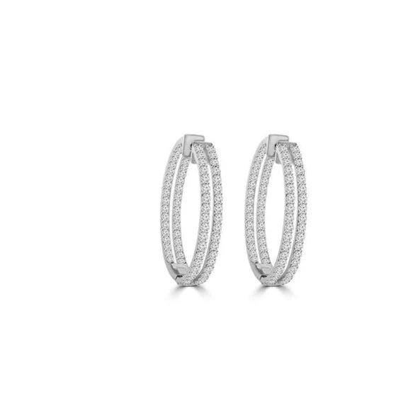 Boucles D'Oreilles Anneau Double Rangée De Réel Diamants Taille Ronde De 4,50 Carats En Or Blanc 14K