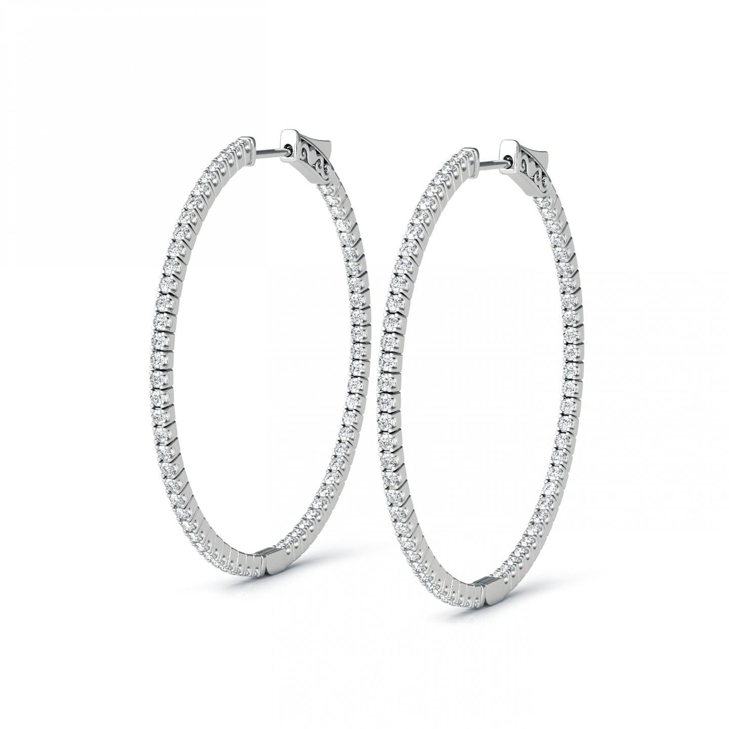 Boucles D'Oreilles Anneau Or Blanc 14K Avec Petits Réel Diamants Ronds De 4,00 Carats