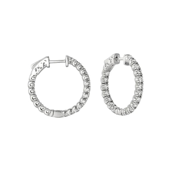 Boucles D'Oreilles Arceau En Réel Diamant Avec 7 Pointes De 2,75 Carats 14K Blanc