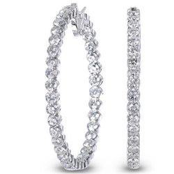 Boucles D'Oreilles Cerceau Dames De 7 Carats De Naturel Diamants De Taille Brillante En Or Blanc 14K