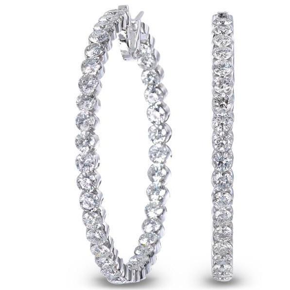 Boucles D'Oreilles Cerceau Dames De 7 Carats De Naturel Diamants De Taille Brillante En Or Blanc 14K