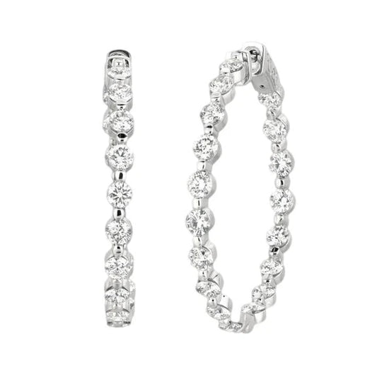 Boucles D'Oreilles Cerclées De 15 Réel Diamants Pointes 5,54 Carats En Or Blanc 14K