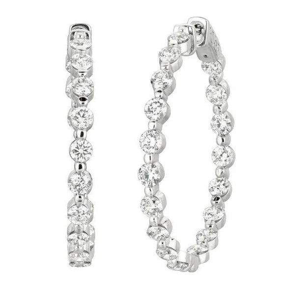 Boucles D'Oreilles Cerclées De 15 Réel Diamants Pointes 5,54 Carats En Or Blanc 14K