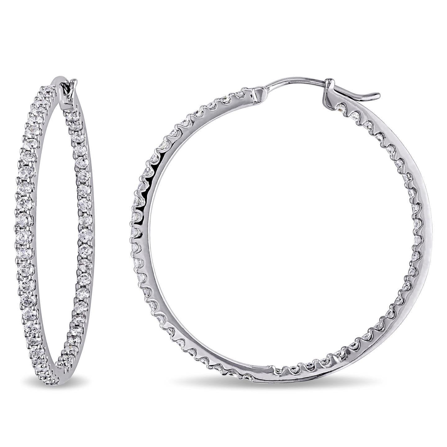 Boucles D'Oreilles Cerclées De Véritable Diamants Etincelants De 3,90 Carats En Or Blanc