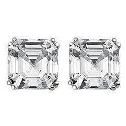 Boucles D'Oreilles Clou D'Oreille Dame Véritable Diamant Taille Asscher 2 Carats Or Blanc 14K