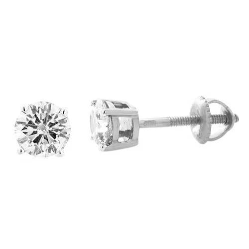 Boucles D'Oreilles Clou D'Oreille Femme Réel Diamant Rond 1.5 Carats Or Blanc 14K