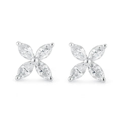 Boucles D'Oreilles Clou D'Oreille Véritable Diamant Marquise Femme 2.40 Carats Bijoux En Or Blanc