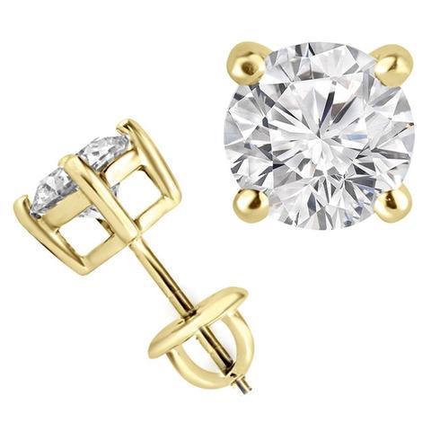 Boucles D'Oreilles Clous D'Oreilles Avec Véritable Diamants Ronds Solitaires 3 Ct En Or Jaune