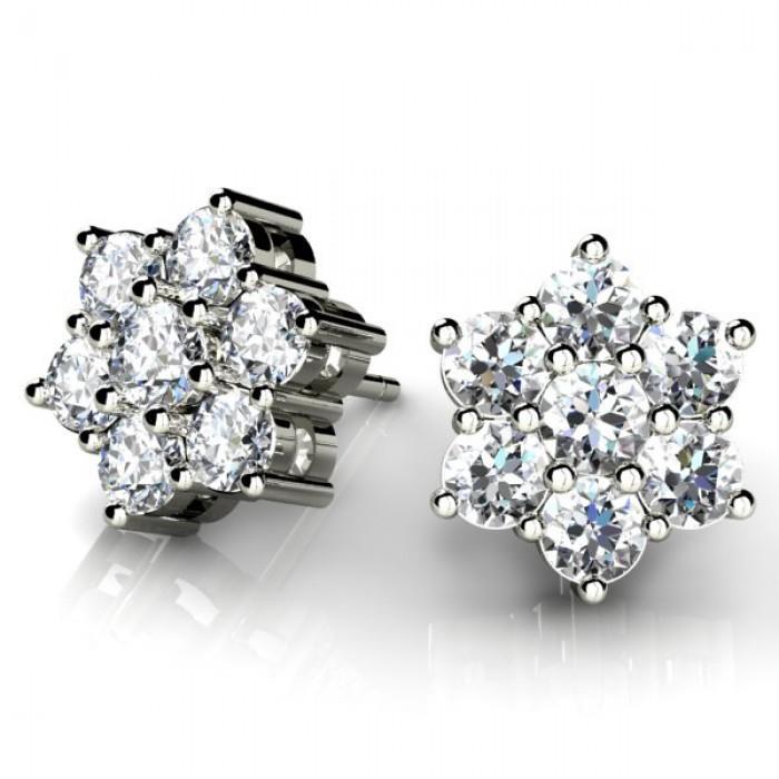 Boucles D'Oreilles Clous D'Oreilles Femme Véritable Diamants Ronds 3.50 Carats Or Blanc 14K