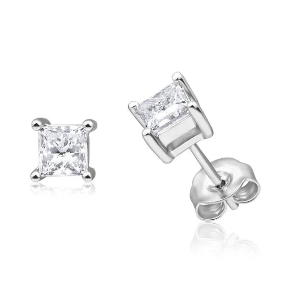 Boucles D'Oreilles Clous D'Oreilles Réel Diamant De 3.30 Ct En Or Blanc Taille Princesse Scintillant