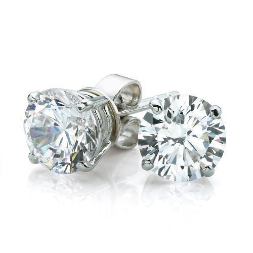 Boucles D'Oreilles Clous D'Oreilles Véritable Diamants Coupe Ronde Solitaire 2 Carats Or Blanc 14K