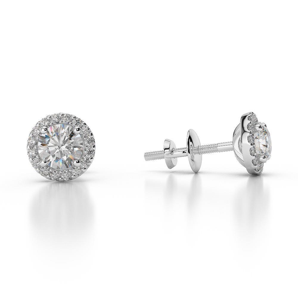 Boucles D'Oreilles Clous Dame Naturel Diamants Étincelants De 3.50 Carats Sertis Griffes Or Blanc