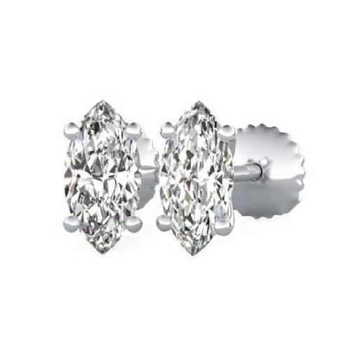 Boucles D'Oreilles Clous Naturel Diamant Taille Marquise Or Blanc 2.50 Carats 14K