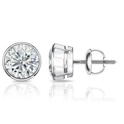 Boucles D'Oreilles Clous Naturel Diamants Ronds Sertis Clos 4.50 Carats Or Blanc 14K