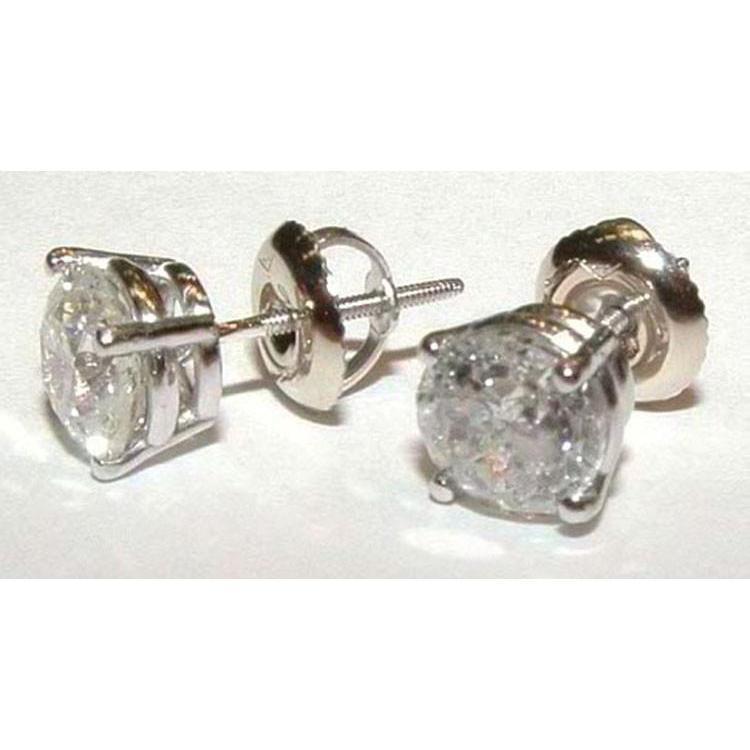 Boucles D'Oreilles Clous Réel Diamant Femme Or Blanc 3 Carats