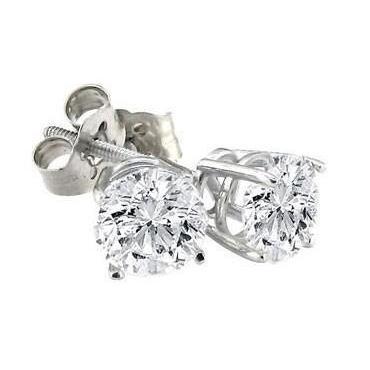 Boucles D'Oreilles Clous Réel Diamant Rond Solitaire 2 Carats Or Blanc 14K