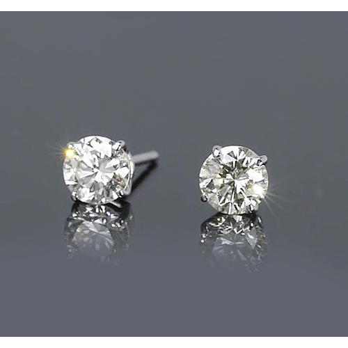 Boucles D'Oreilles Clous Réel Diamants Ronds Griffes 1.50 Carats Bijoux En Or Blanc 14K