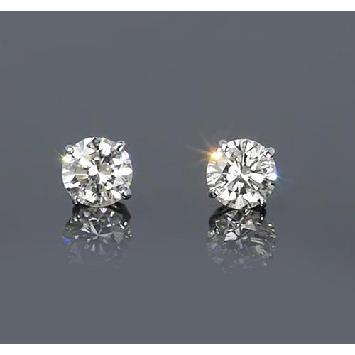 Boucles D'Oreilles Clous Réel Diamants Ronds Griffes 1.50 Carats Bijoux En Or Blanc 14K