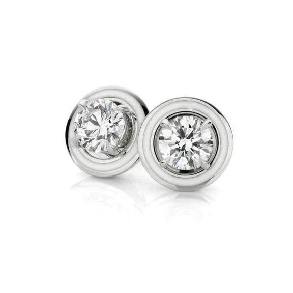 Boucles D'Oreilles Clous Réel Diamants Taille Brillant Griffe d'Aigle Or Blanc 14K