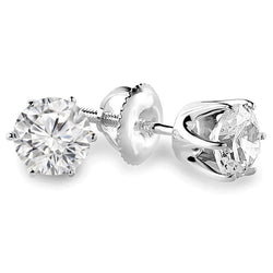 Boucles D'Oreilles Clous Véritable Diamants 1.55 Carats Or Blanc 14K