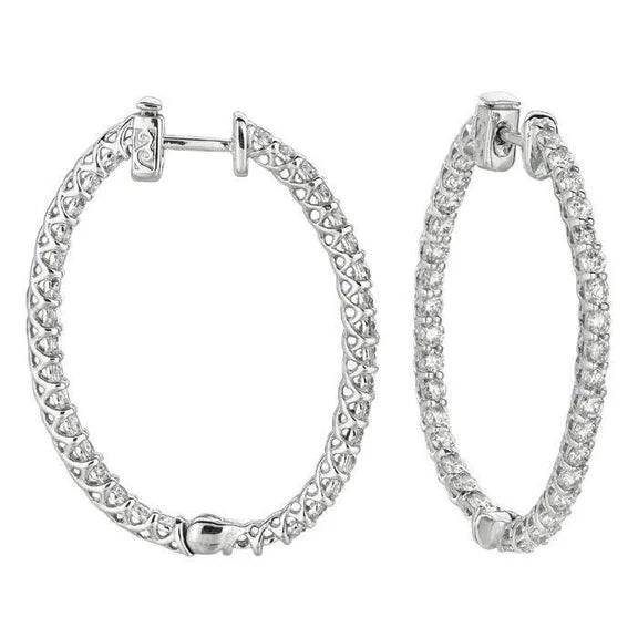 Boucles D'Oreilles Créoles A 5 Pointes De Réel Diamants 3,51 Carats En Or Blanc 14K Nouveau