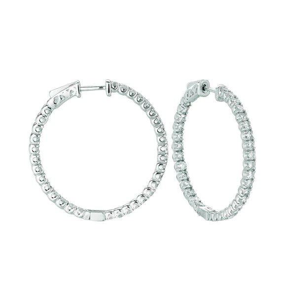 Boucles D'Oreilles Créoles / Breveté Avec Fermeture Avec Glissière A 5 Pointes De 3,25 Carats Réel Diamant14K Blanc