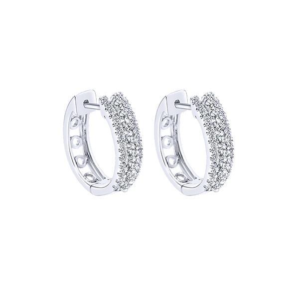 Boucles D'Oreilles Créoles Dame En Or Blanc 14K Avec 3 Carats De Naturel Diamants Et Une Taille Ronde Étincelante