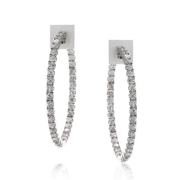 Boucles D'Oreilles Créoles Dame Réel Diamants Ronds F Vvs1 Or Blanc 14K 3.10 Ct